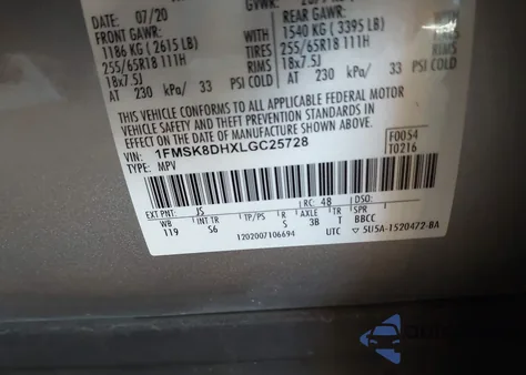 2020 Ford Explorer Xlt from USA, damaged, VIN 1FMSK8DHXLGC25728